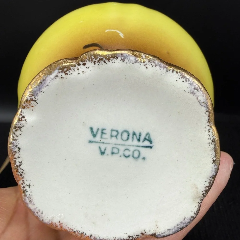 Vintage Verona VPCO Porcelain Vase Yellow Brown‎ Ombre Gold Gilt Filigree Vessel